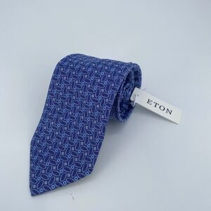 Eton Tie Mens One Size Blue Patterned Silk Classic Luxury Necktie Italy Made NWT